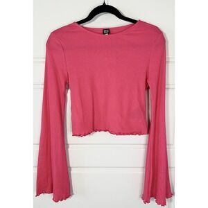 BDG Womens Hot Pink Crop Bell Sleeve Size M Barbiecore Y2K Retro Lettuce Hem NWT